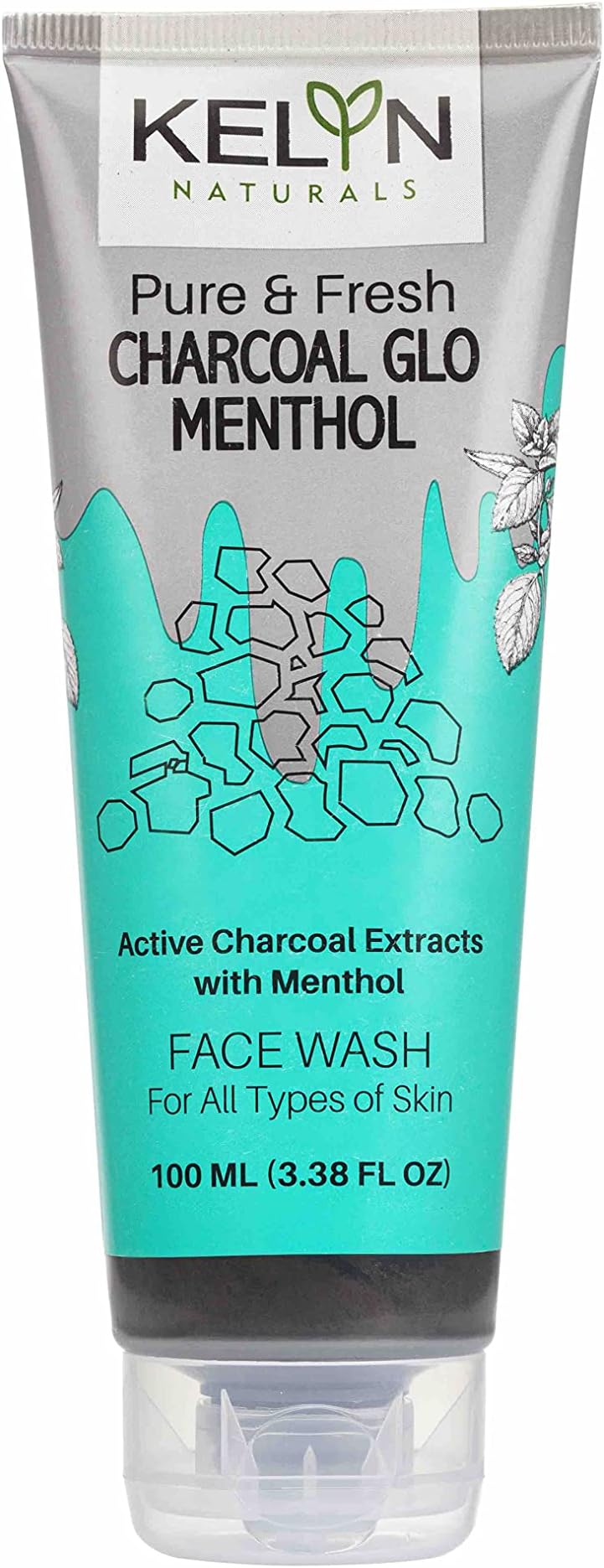 KELYN Charcoal Face Wash With Activated Charcoal and Menthol Glow - Deep Cleanse Face Wash for Glowing Skin - Tan Removal and Skin Brightening (100gm)