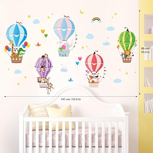 Miniatura 5 de DECOWALL BS-104 - Calcomanías de pared con globos de aire caliente, calcomanías de nubes de animales para habitación de niños, guardería, sala de