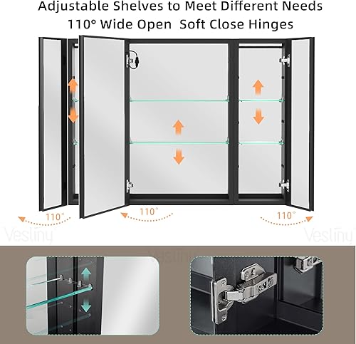 Miniatura 8 de Espejo iluminado de 40 x 30 pulgadas, antiempañamiento, 3 luces de color, espejo LED negro para baño, brillo regulable, montaje en superficie de