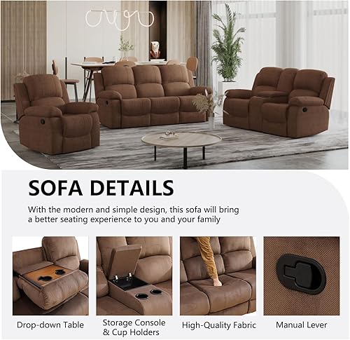 Miniatura 3 de Juego de sofá reclinable manual, juego de sofá reclinable de microfibra, moderno juego de muebles de sala de estar, sillón reclinable para sala de