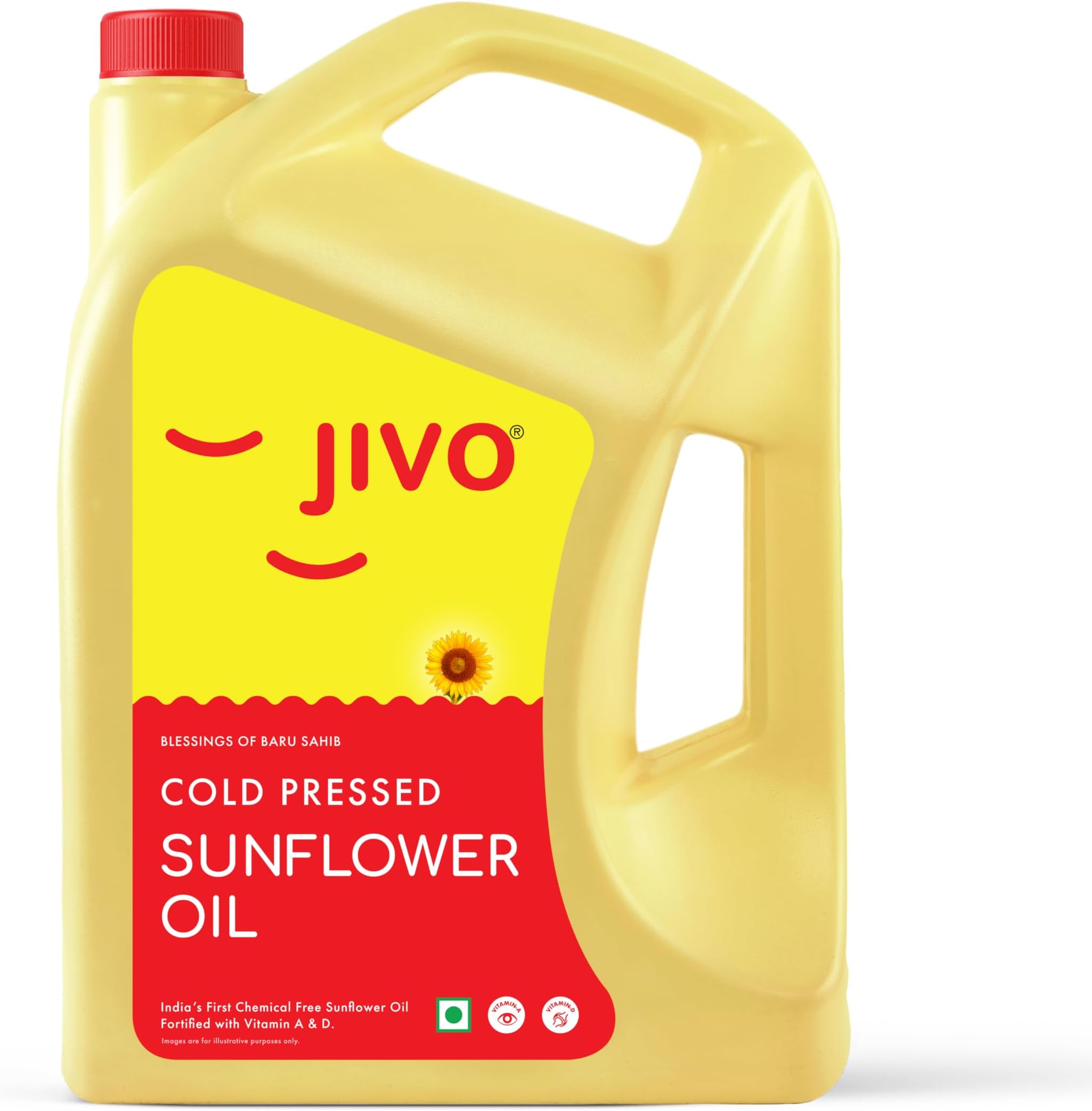 Jivo Cold Pressed Unrefined Sunflower Oil - 5 Litres | Chemical-Free Oil for Cooking | Ideal for Roasting, Frying, Baking, and All Types of Cuisines.