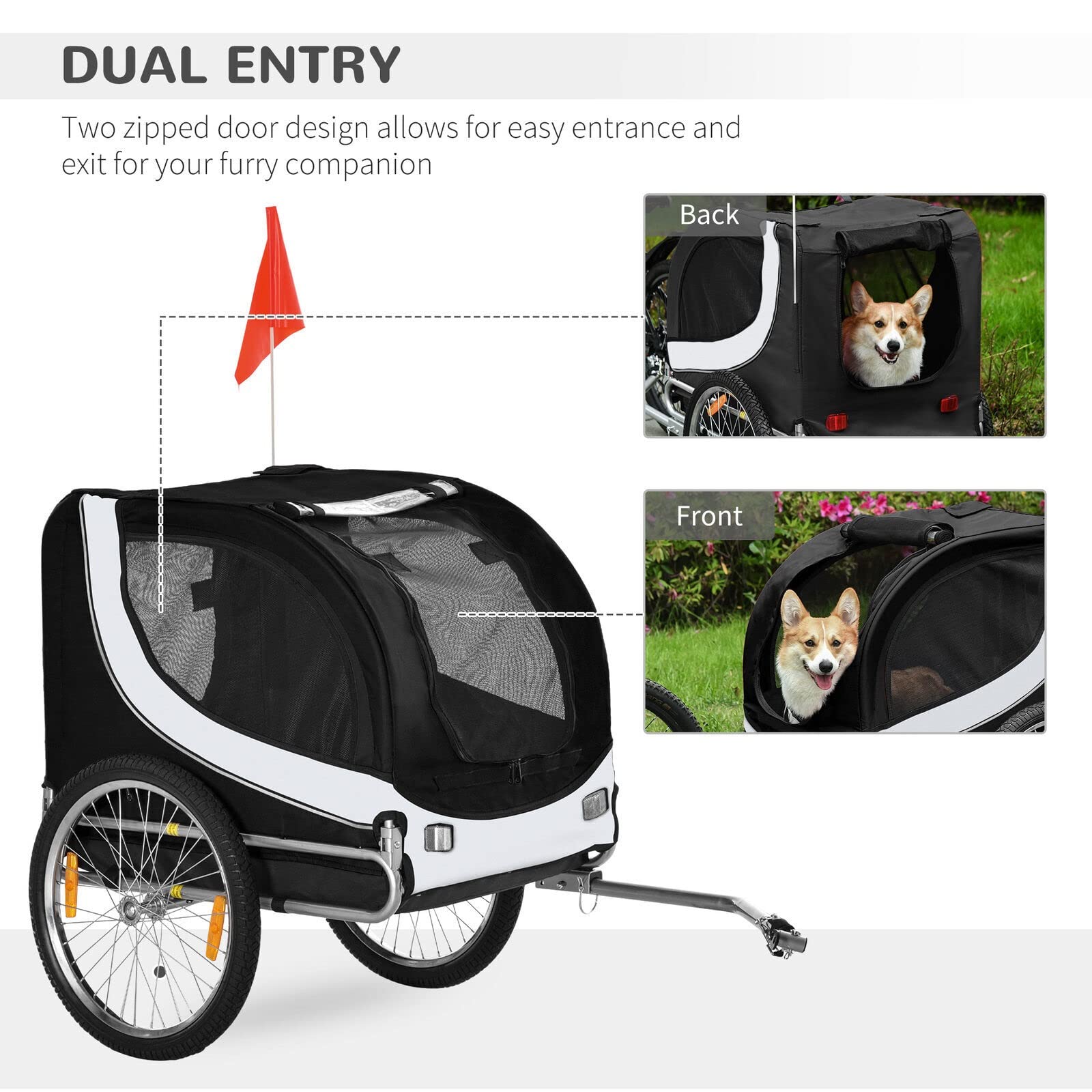 FAXIOAWA Rimorchio per Bicicletta per Animali Domestici in Acciaio da Viaggio Resistente all'Acqua per Cani e Gatti, Nero