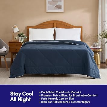 Oversized Cooling Comforter Twin/Twin XL Reversible Diamond-Quilted Comforter for College Dorms Lightweight Breathable Bed Blanket for Hot Sleepers, Night Sweats & College Students, Navy Blue