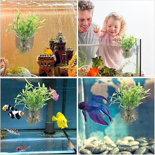 Miniatura 3 de POPETPOP Tazas para plantas acuáticas, 8 unidades, soporte para plantas de acuario, maceta de acuario con ventosas, soporte para plantas acuáticas