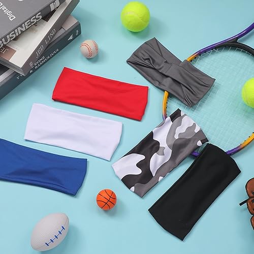 Miniatura 5 de Deekin 6 diademas para niños y niños, bandas atléticas para niños, diademas de fútbol para niños, bandas de sudor elásticas que absorben el sudor