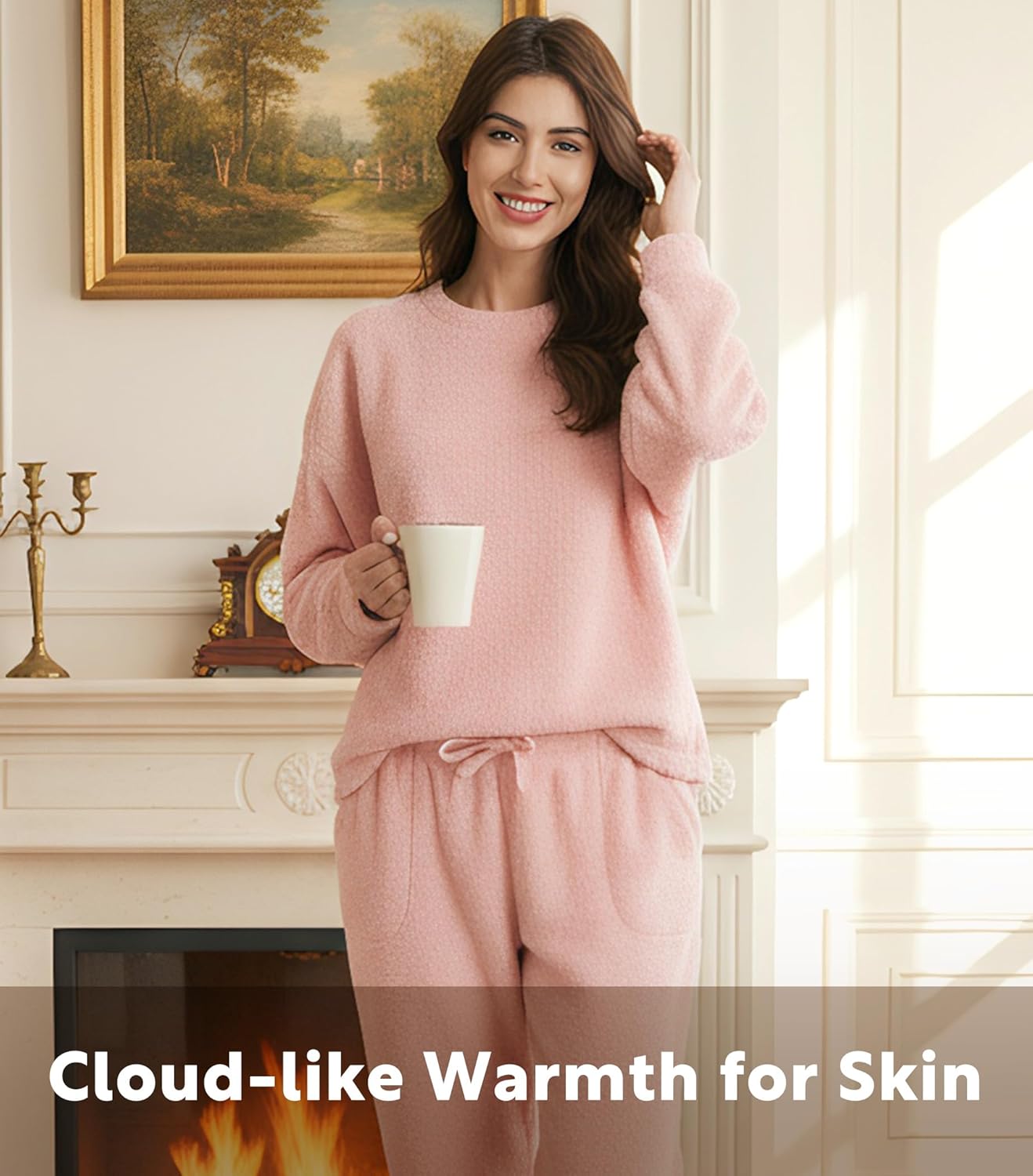 DAVID ARCHY Women's Fleece Loose Pajamas Warm Soft Fluffy Winter Loungewear Thermal Sleep Pjs Set with Pockets - Image 6