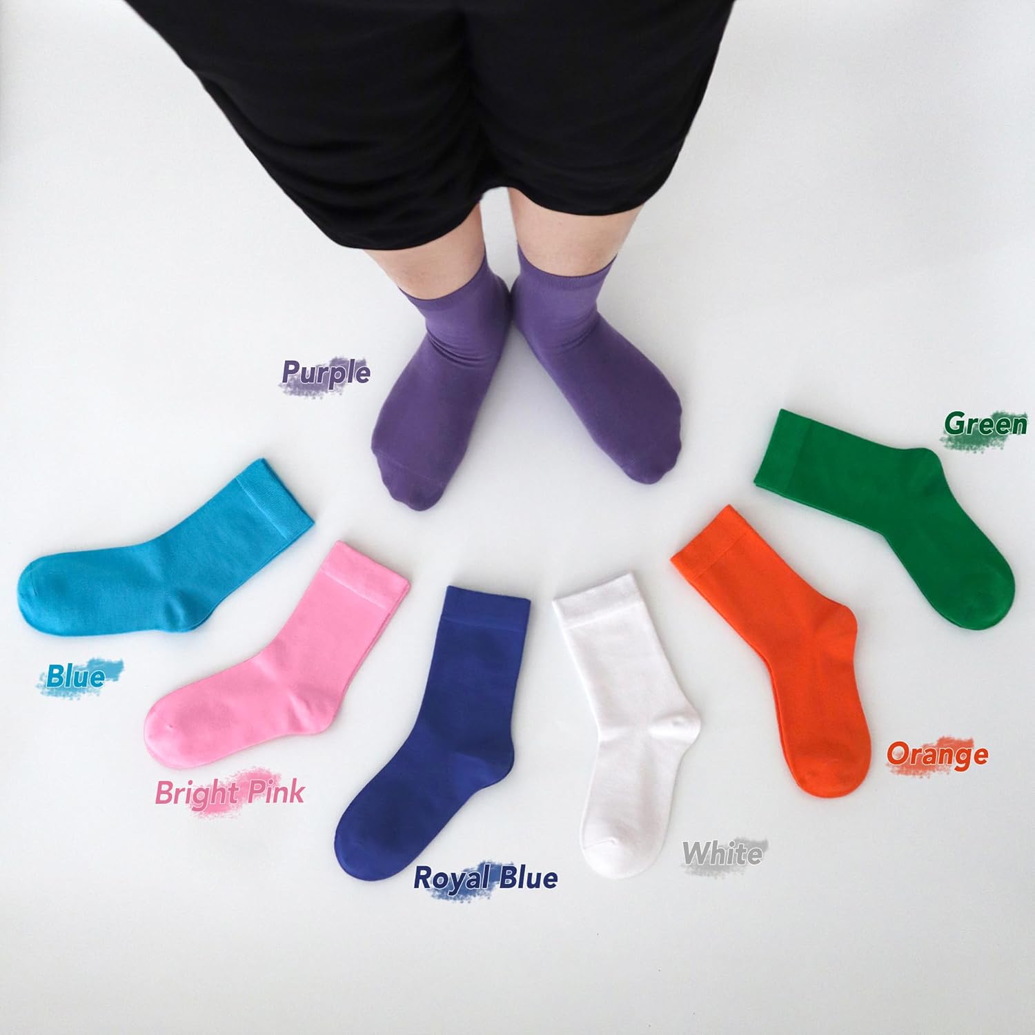 4-Pack Combed Cotton Viscose Kids Casual Socks Cool Crew Fashion Neon & Solid Colors Dress Socks Elastic Fit for Girls Boys - Image 2