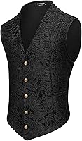 COOFANDY Men's Paisley Tuxedo Vest - Victorian Steampunk Gothic Slim Fit V-Neck Waistcoat for Weddings & Halloween