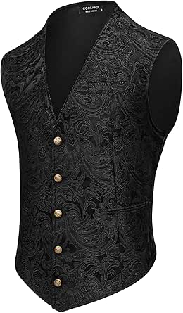COOFANDY Men's Paisley Tuxedo Vest Victorian Steampunk Gothic Suit Waistcoat