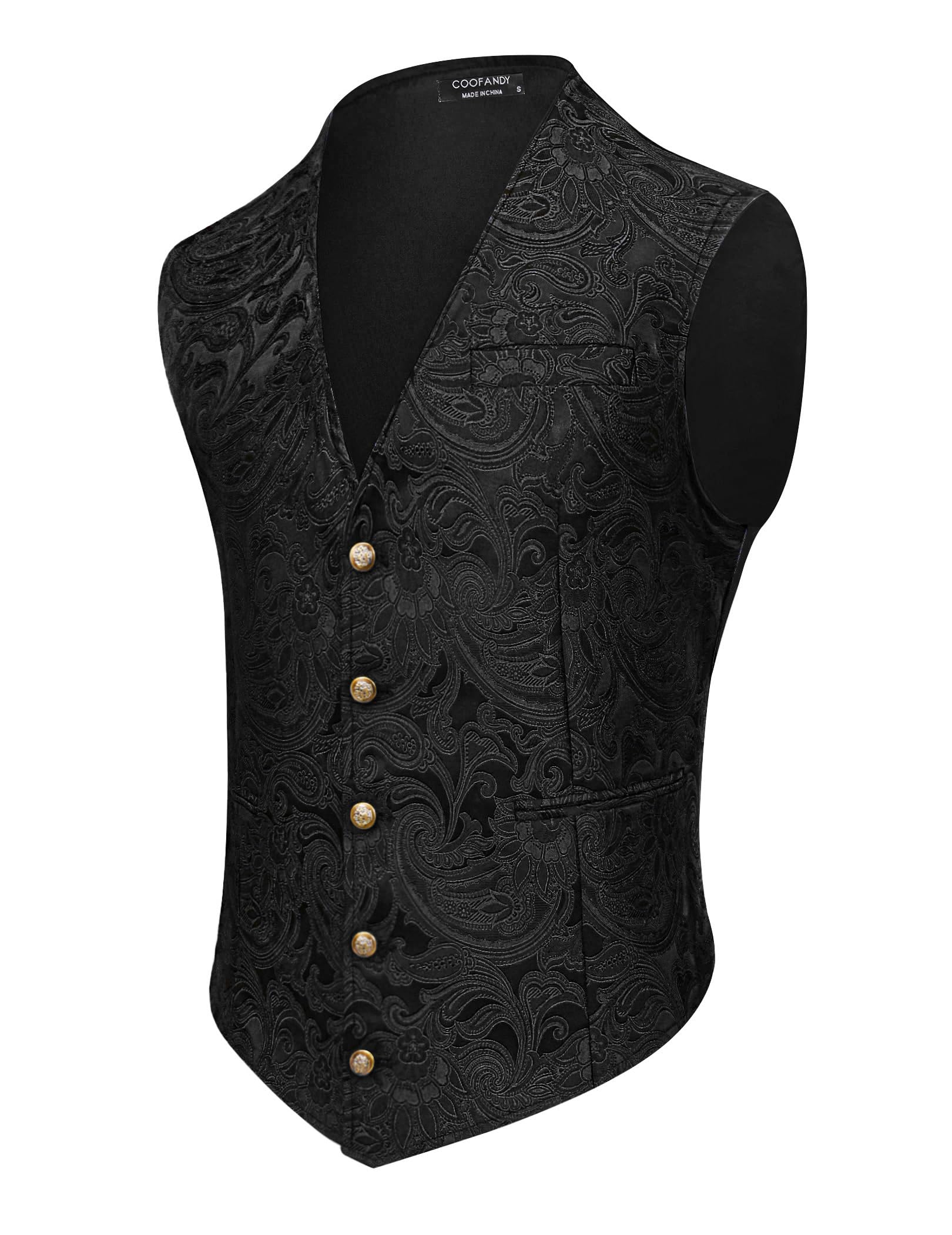 COOFANDY Men's Paisley Vests Victorian Steampunk Gothic Suit Vest Slim Fit V-Neck Tuxedo Waistcoat