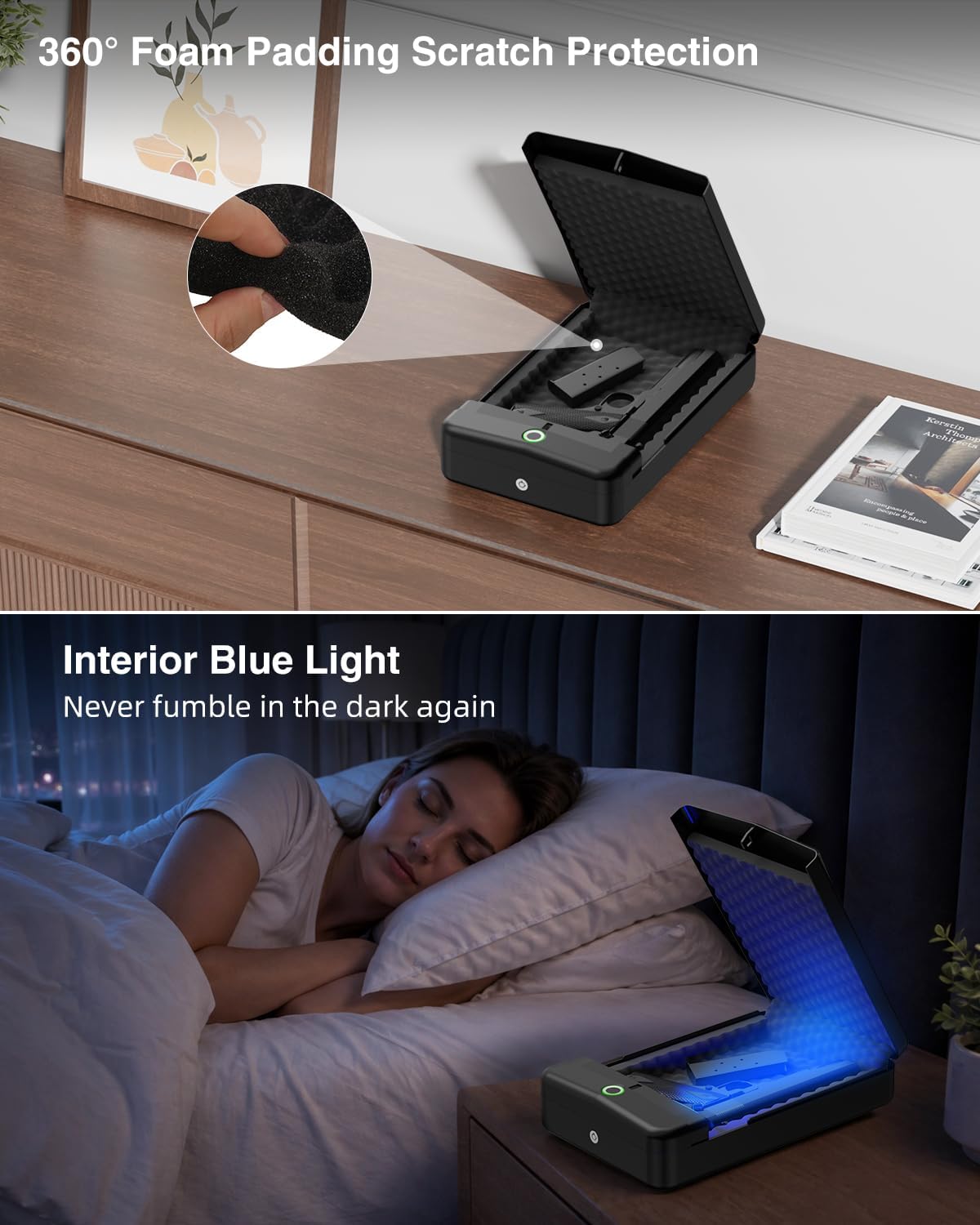 Gun Safe, Small Pistol Safe Biometric Gun Safe for Handgun, Portable Fingerprint Quick Access Gun Lock Box for Car Travel Nightstand Bedside