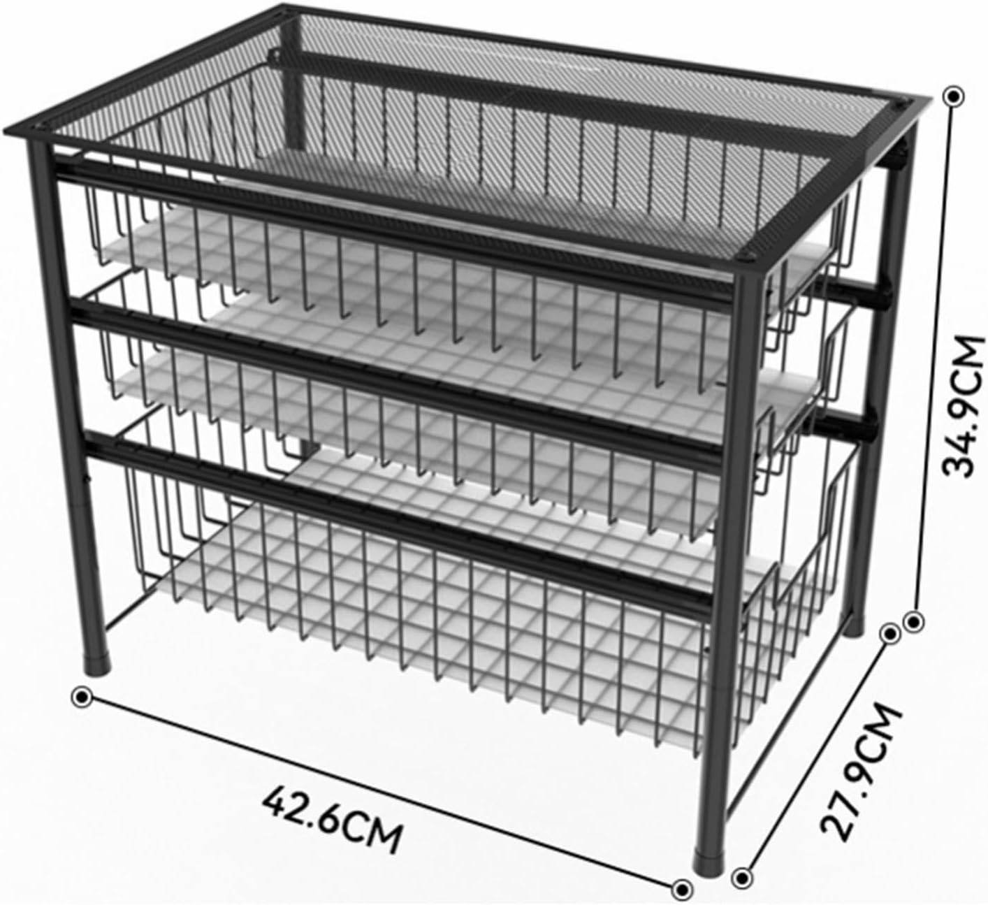 Sliding Basket Organizer Pull-out Organizer Slide-out Storage Shelf for Tabletop, White (Black)