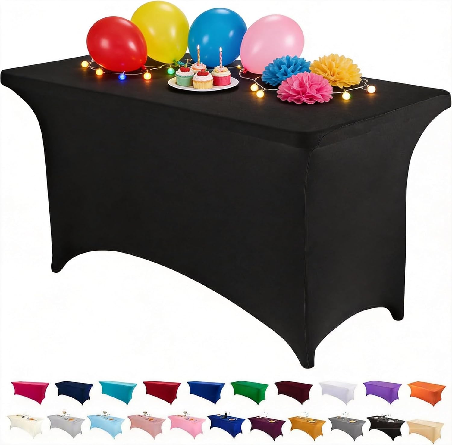 Peomeise 4FT Spandex Table Cover Rectangular Stretch Spandex Tablecloth (Black,4FT)