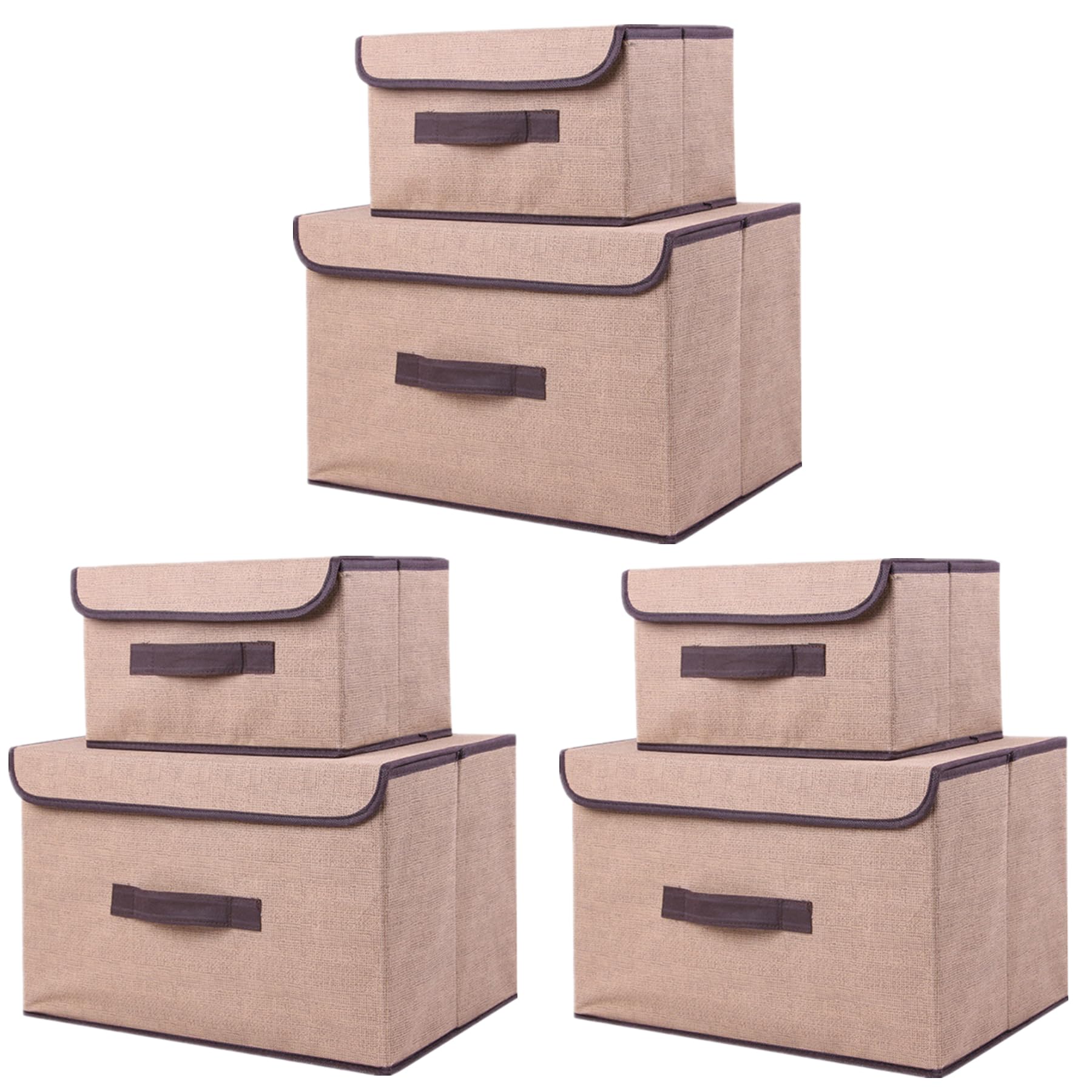 NCRGB Folding Storage Box with Lid (36cm/3 Pack+26cm/3 Pack, Beige)