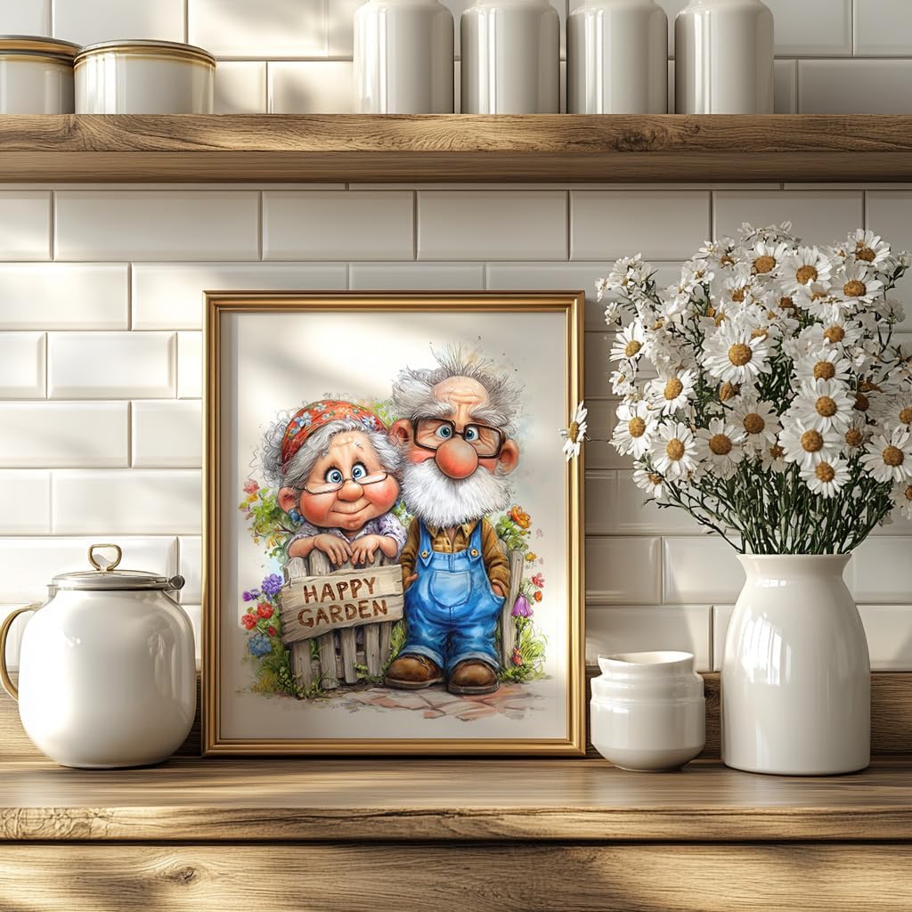 Grandpa and Grandma Counted Cross Stitch Kits for Adults Garden Embroidery Starter Patterns Farm Gardening 11CT DIY Printed Cross Stitch Kit for Beginner Embroidery Kits Arts and Craft16x20inch