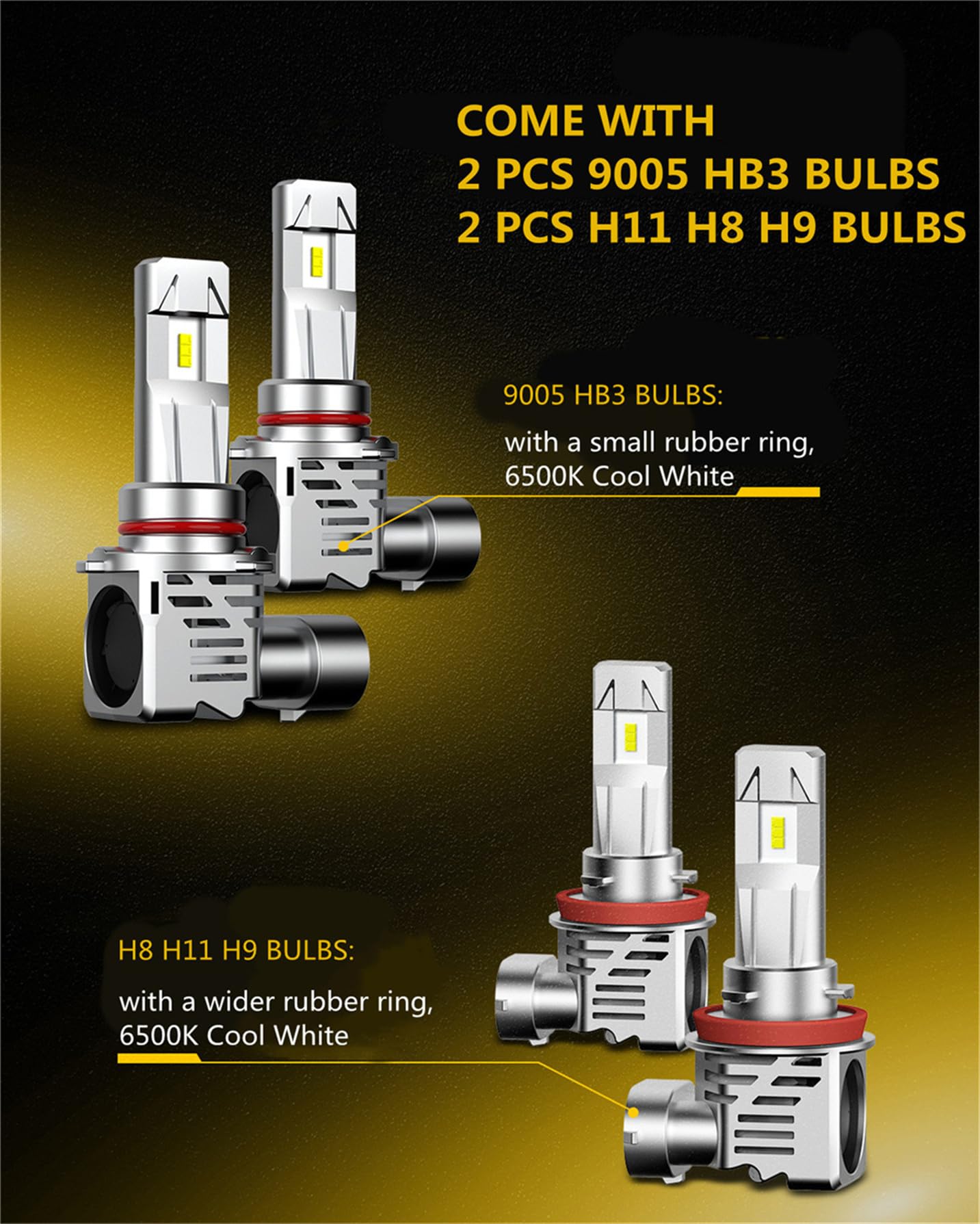 AUXITO 200W Combo LED Headlight Kit – 9005 & H11 Bulbs, 6500K Cool White, 30000 Lumens, CANbus (4 Bulbs)