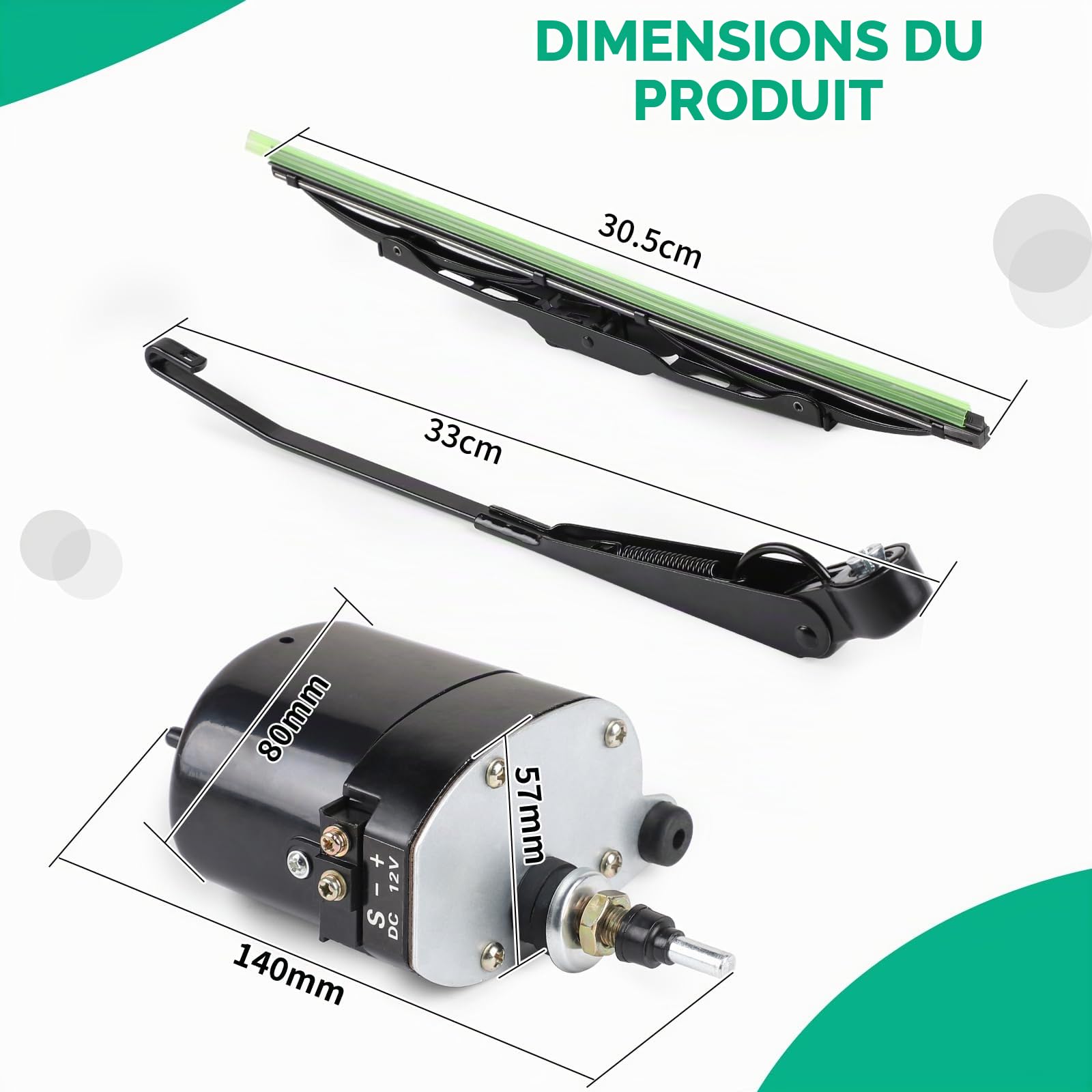 SWAWIS Moteur Essuie Glace 12V Universel avec Bras et Lame 105°