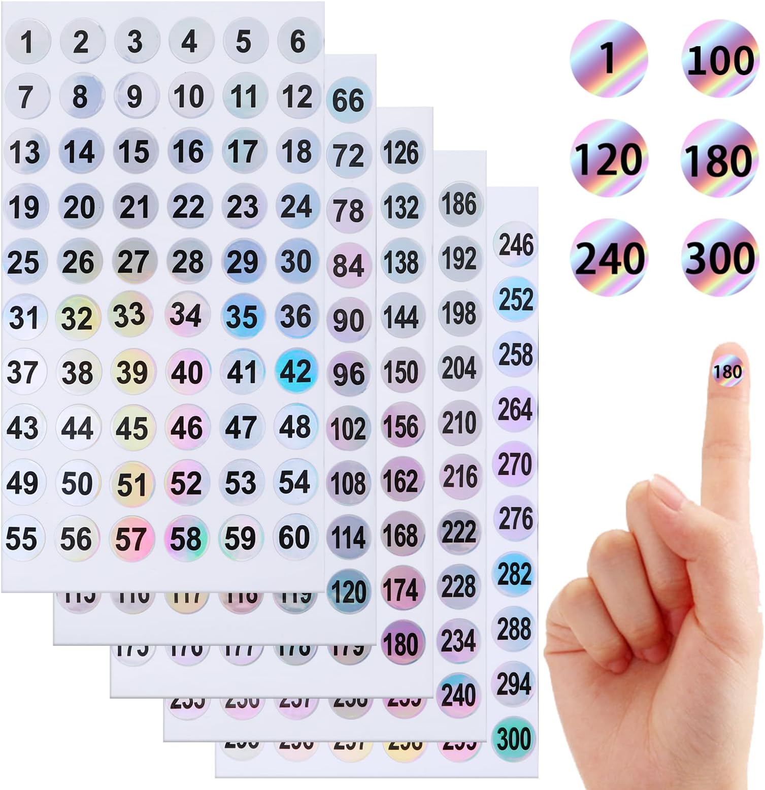 15 Sheets 1 to 300 Vinyl Consecutive Number Stickers Small Round Stickers Self-Adhesive Number Labels Inventory Organizing Stickers Decal for Storage, Boxes, Toolbox, Indoor, Outdoor (0.4 Inch)