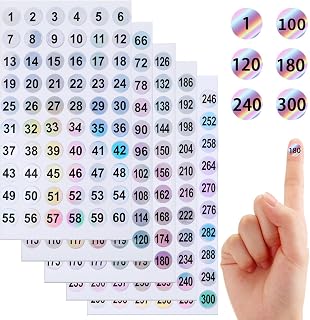 15 Sheets 1 to 300 Vinyl Consecutive Number Stickers Small Round Stickers Self-Adhesive Number Labels Inventory Organizing Stickers Decal for Storage, Boxes, Toolbox, Indoor, Outdoor (0.4 Inch)