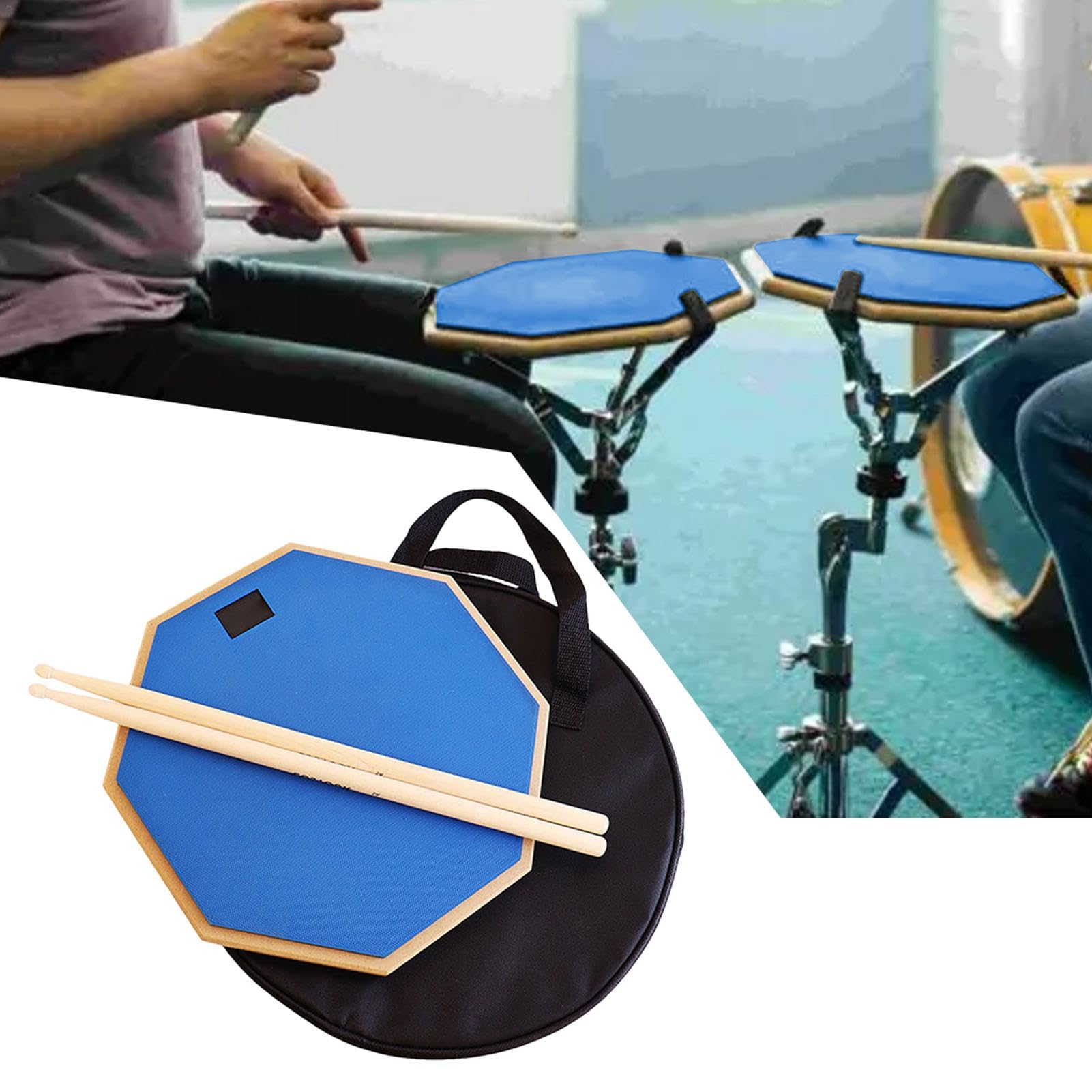 Pad y baquetas de batería, almohadilla de batería de entrenamiento | Juego de bolsas de batería portátiles, alfombrilla de batería silenciosa de 12 pulgadas con palillos - Almacenamiento ligero