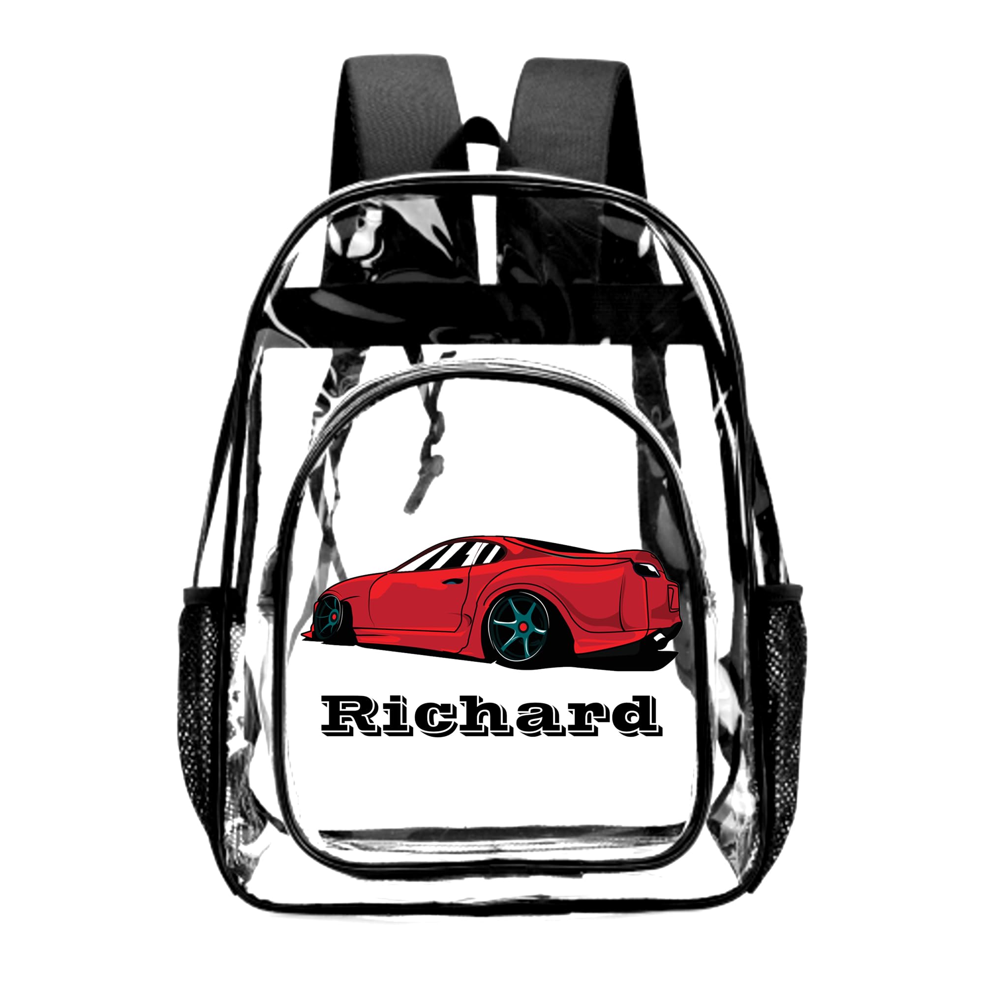 Lcyawer Customized Clear Backpack for Boys, Custom Racing Clear Backpacks with Name, Transparent Backpack with Reinforced Strap, See Through