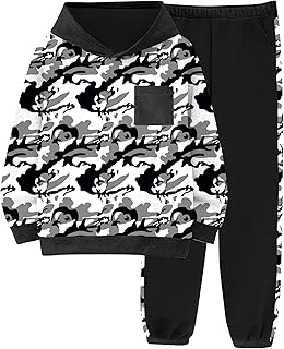 Durable Boys' Camouflage Fall/Winter Outfit: Long Sleeve Hoodie & Pants Set (Ages 5-14)
