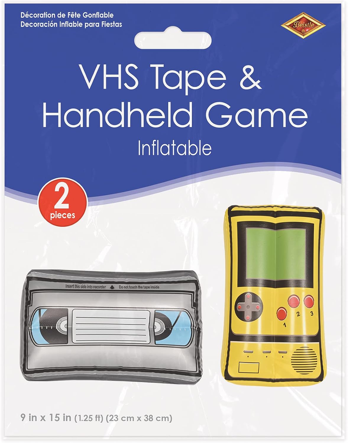 Beistle 2 Piece Novelty Inflatable VHS Tape & Handheld Game Throwback 1990's Theme Party Decorations, 9" x 15", Black/Yellow/Red/Gray/Blue