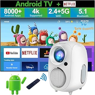 4K Projector with 5G WiFi and Bluetooth,Android TV Projector 1080P Full HD 4K Supported, Projector for Outdoor Use,500 ANSI Lumen 300" Screen,Smart Projector with Apps for iPhone/HDMI/USB
