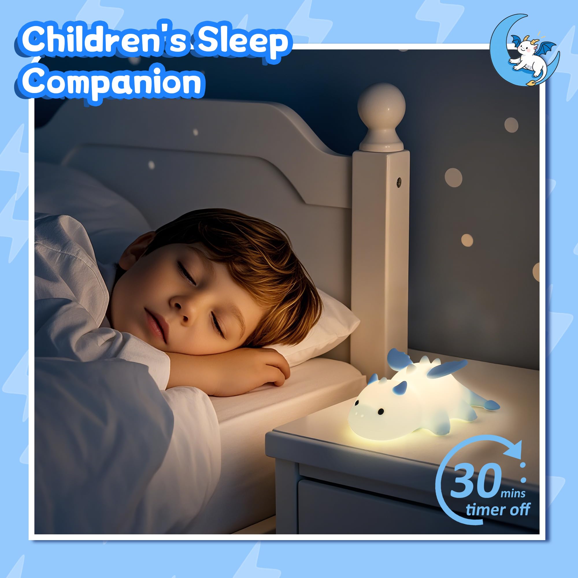 Little Dragon Kids Night Light - Color Changing Silicone Lamp, Touch Control, Rechargeable