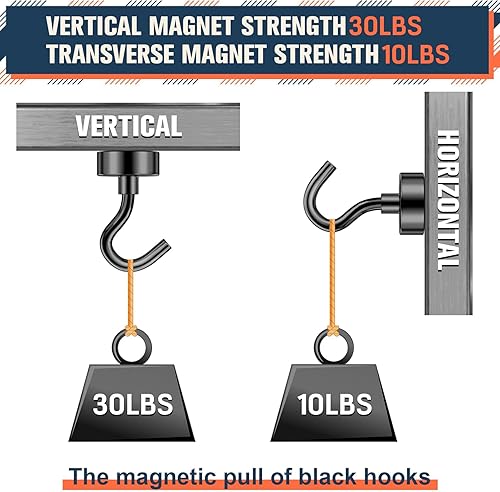 Vista 8 de FINDMAG Paquete de 10 ganchos magnéticos negros, ganchos magnéticos de neodimio de 30 libras para colgar, ganchos magnéticos fuertes con ganchos