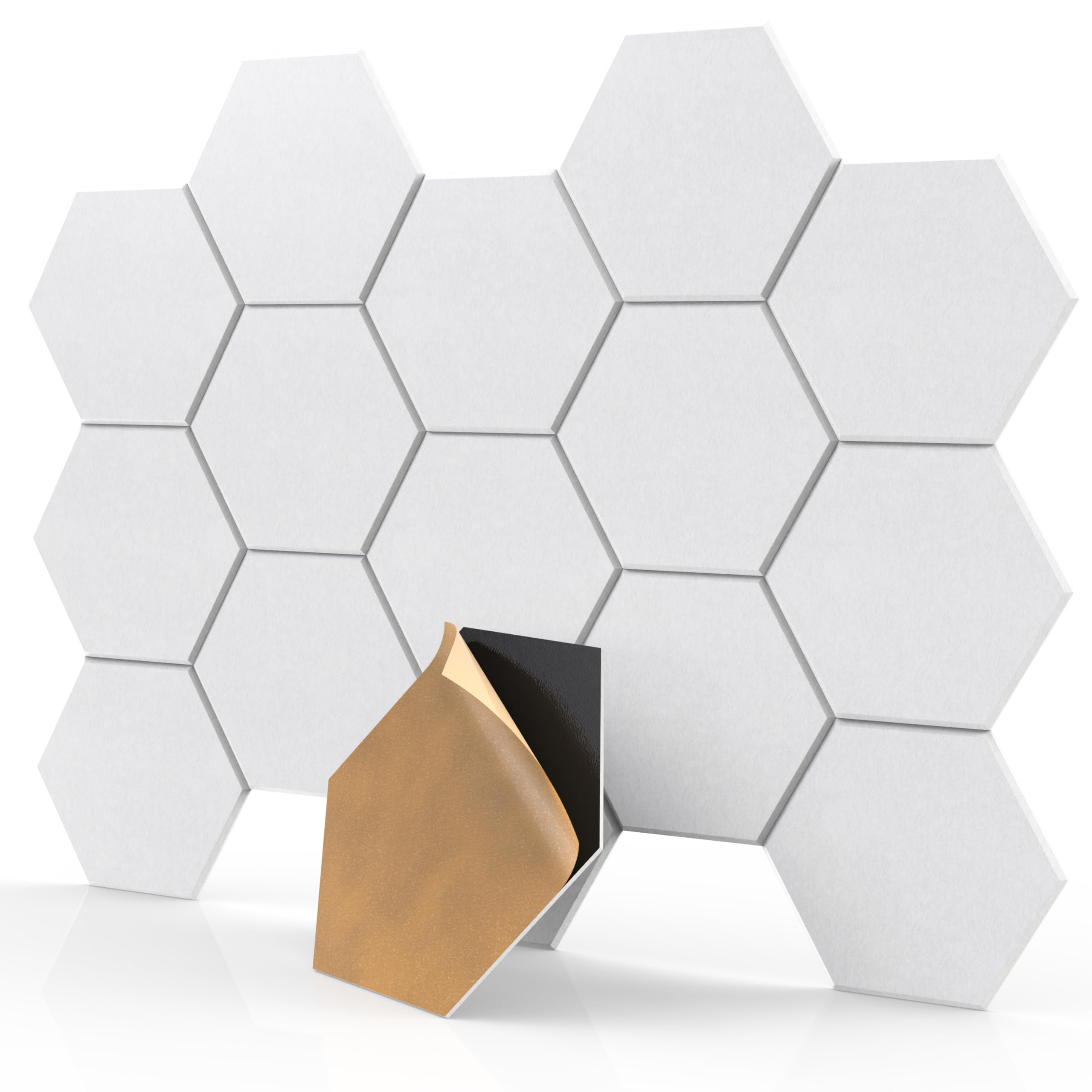 18 Pack White Hexagon Self-Adhesive Acoustic Panels-12"X10"X 0.4" Soundproof Wall Panels, High-Density Sound Absorbing for Studios, Offices, and Home Theaters Hexagon white