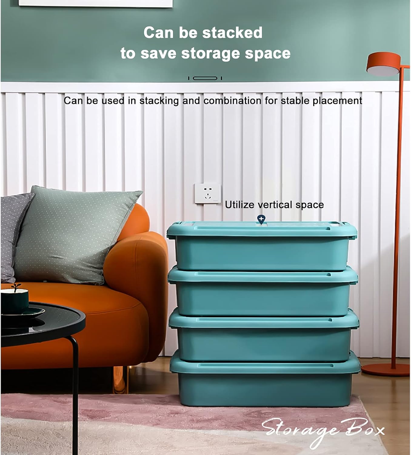 Under Bed Lidded Storage Bins Large Capacity Storage Box Containers with Wheels Easy Move Groceries Organizer Plastic Storage Bins Baskets for Clothes Shoes Blankets-Orange 11l(11x9x6.6inch)