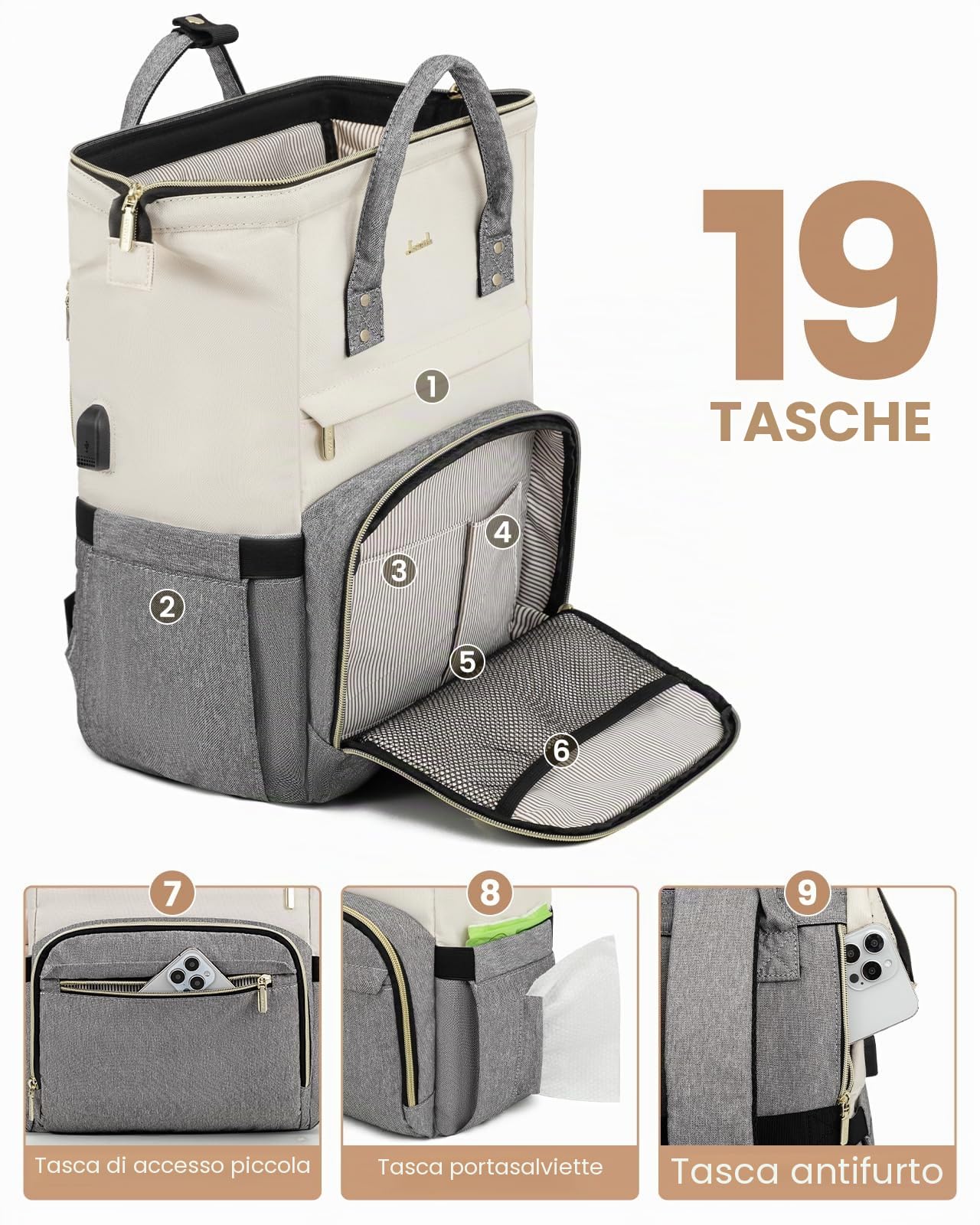 LOVEVOOK Zaino Porta PC Donna, Zaino Antifurto Impermeabile Donna, Zaino per Laptop Portatile 15.6/17 Pollici, Zaino per Viaggi Affari