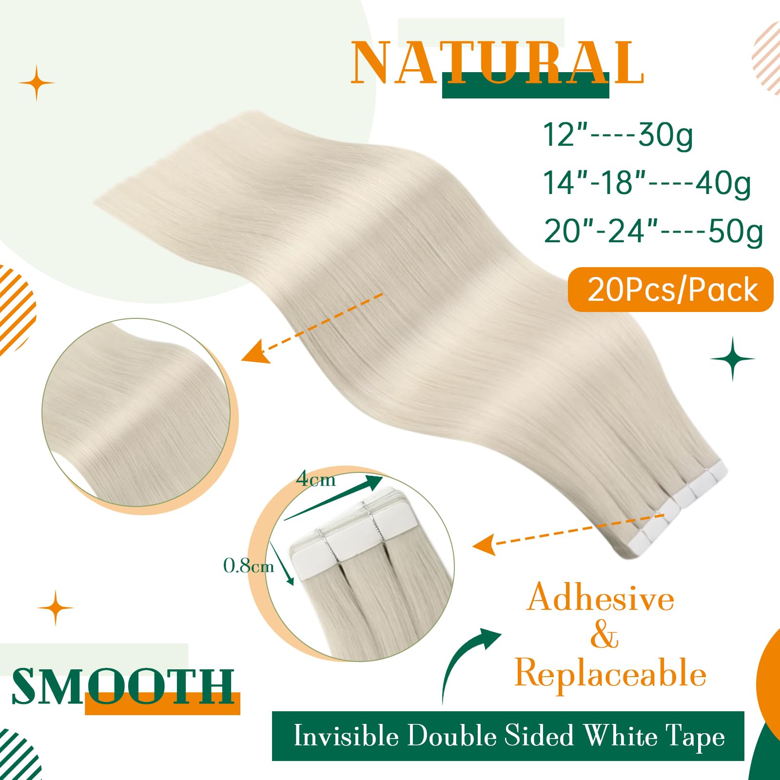 Easyouth Blonde Tape in Hair Extensions Human Hair Seamless Human Hair Tape ins Extensions White Blonde Tapes in Human Hair Extension with Natural Look 18Inch 20Pcs 40g - Image 3