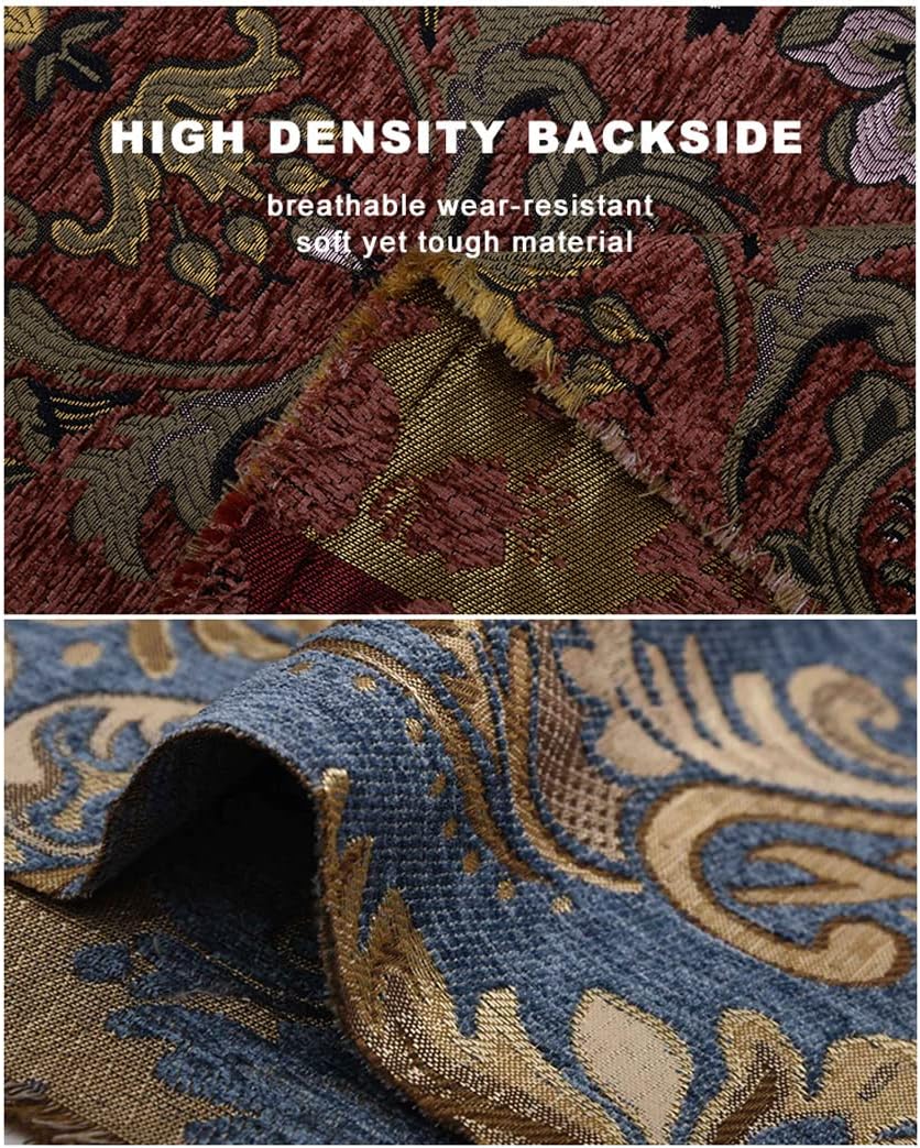 NAKAN Chenille Velvet Upholstery Fabric by The Meter Vintage Floral Pattern 145x100cm 57''x39'' for Sofa, Chair Seat Cover, DIY Crafts, Curtains Drapery, Cushion(Color:Brown)