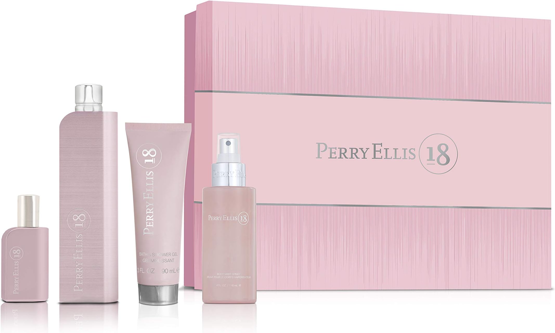 18 For Women 4 Pc Gift Set 3.4Oz Edp Spray, 0.25Oz Edp Spray, 4Oz Body Mist, 3Oz Bath And Shower Gel