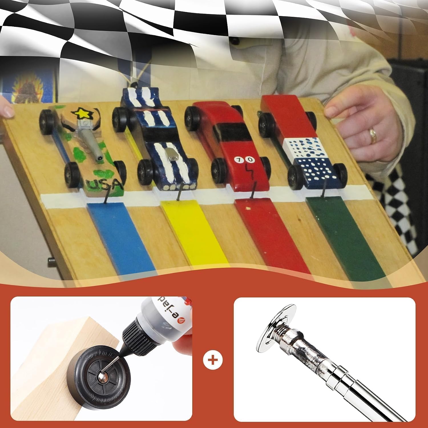 DZrudun Pinewood Car Axles Kit–4pcs Polished Grooved Axles+ 0.5oz Graphite Powder, Graphite Lubricant for Derby Car Pine Derby Wheels Axles Speed, Eliminates Friction &Wheel Wobble,Derby Car Accessory