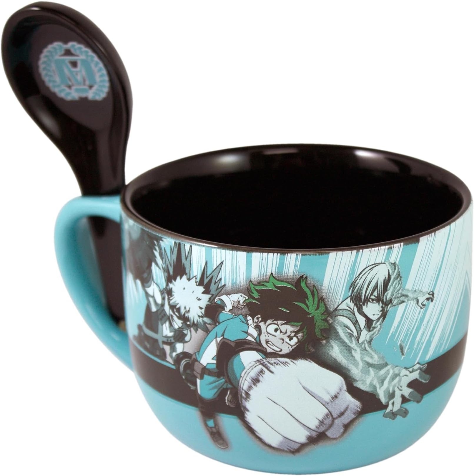 JUST FUNKY My Hero Academia Class 1-A Ramen Bowl with Spoon | 20 oz Ceramic Soup or Rice Mug | Featuring Deku Bakugo and Todoroki | MHA | Kitchen Deco | MHA Anime Bowl | Officially Licensed