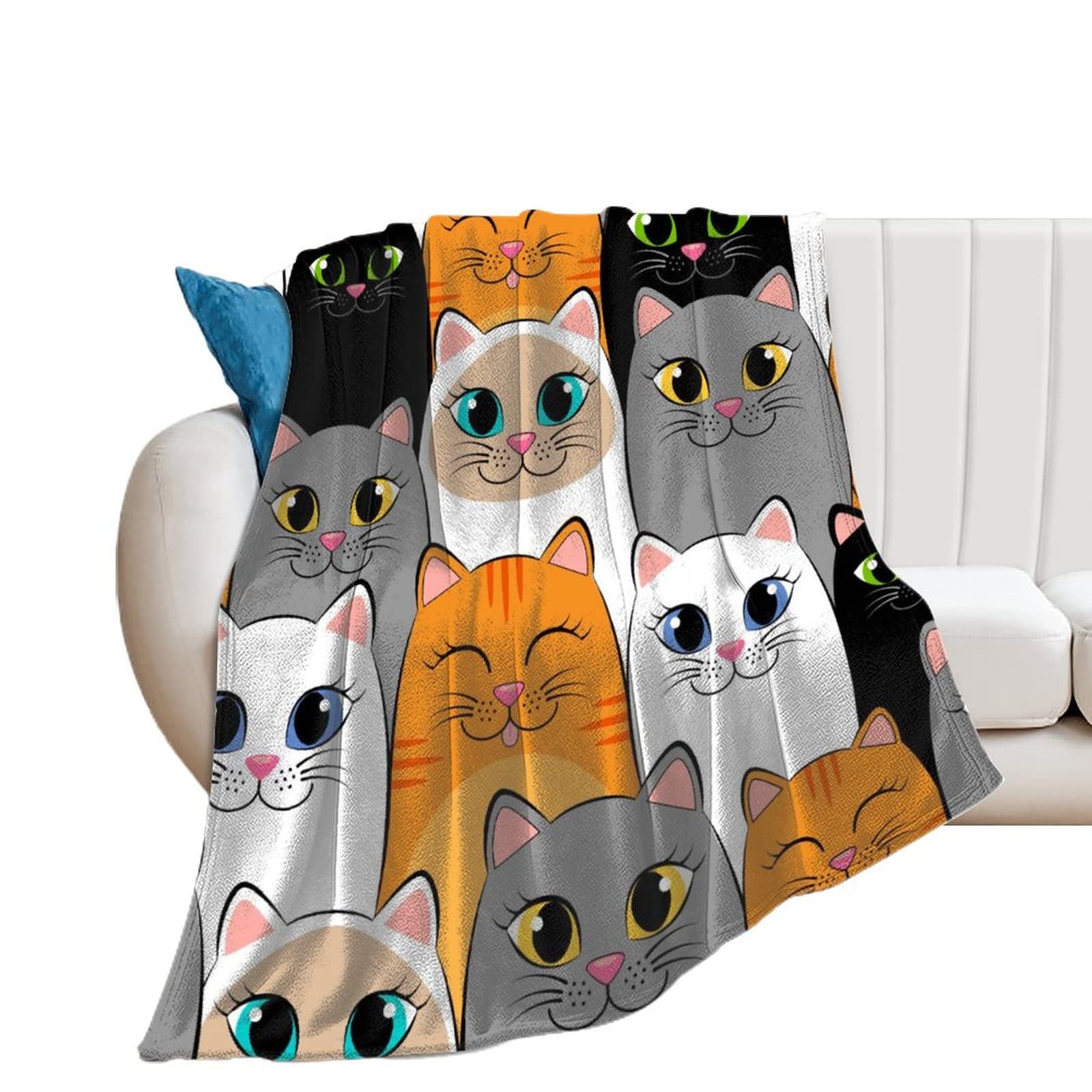 Couverture polaire douce chaude motif chat jeté de lit flanelle isolant thermique