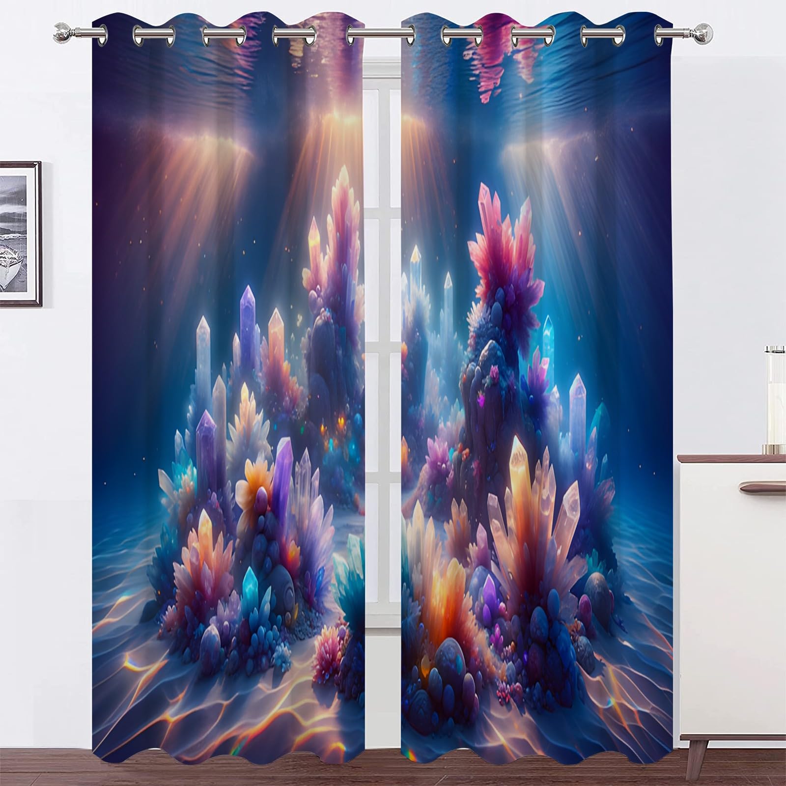 Genérico Izolowane termicznie zasłony zaciemniające 2 sztuki - 140x145cm, niebieskie i fioletowe szkło, zasłony dekoracyjne do salonu/sypialni, z pierścieniem do zasłony SA1172
