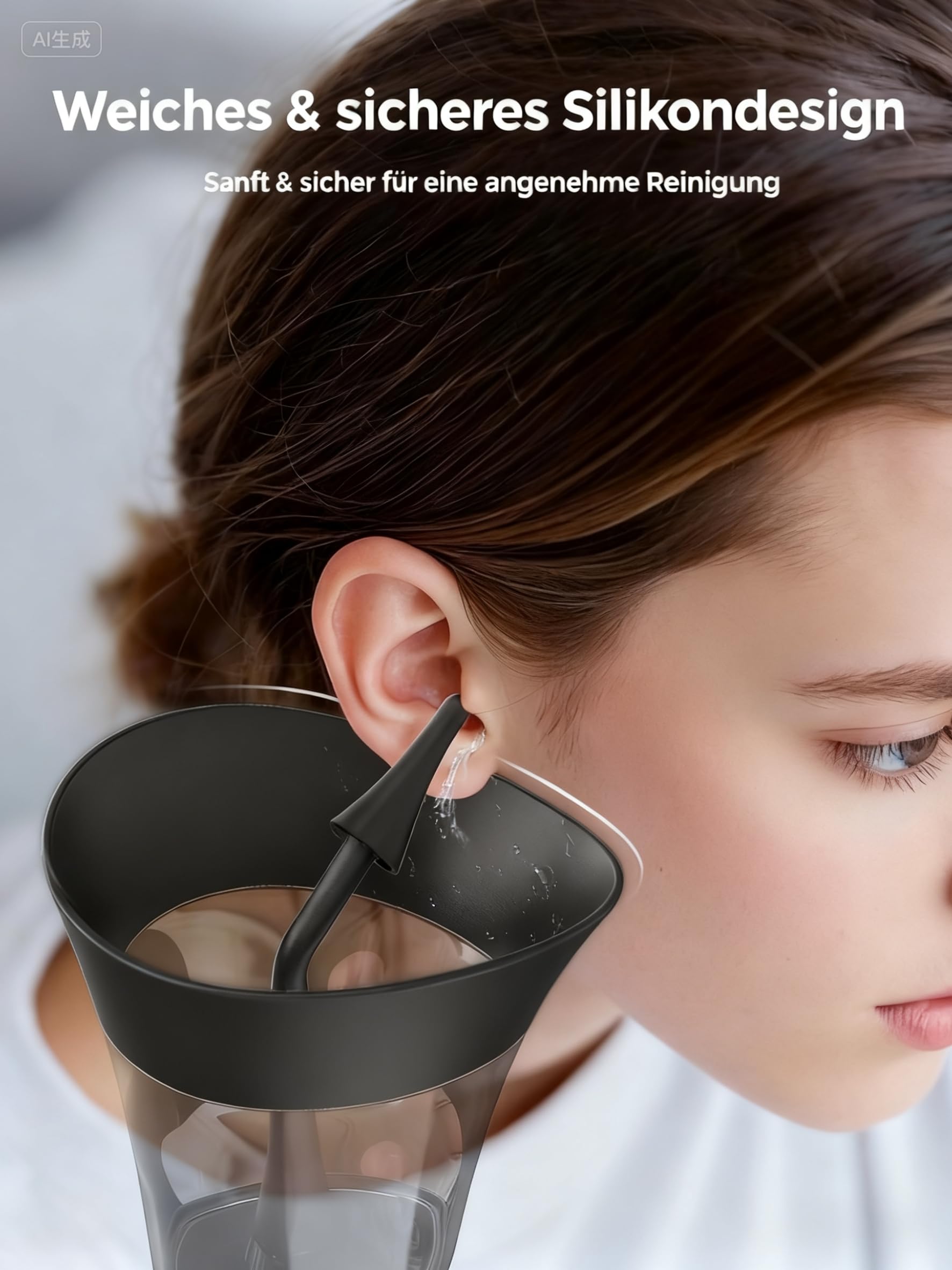 KAUGIC Nettoyeur de Cérumen - Nettoyant d'Oreille Manuel avec Pression d'Eau de 7m & 4 Embouts en Silicone Durable, Réservoir d'Eaux Usées Intégré