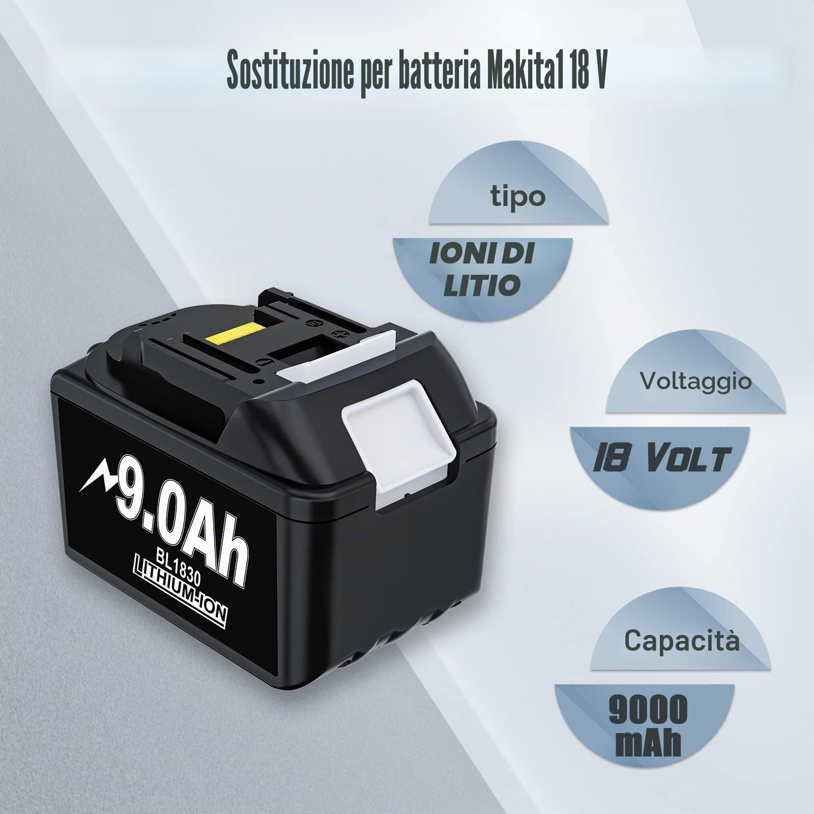 Batteria di ricambio BL1890B per Makita 18 V 9000 mAh per Makita BL1860 BL1850B BL1850 BL1840B BL1835 BL1830 BL1815 LXT-400 194204-5 194205-3 con indicatore LED
