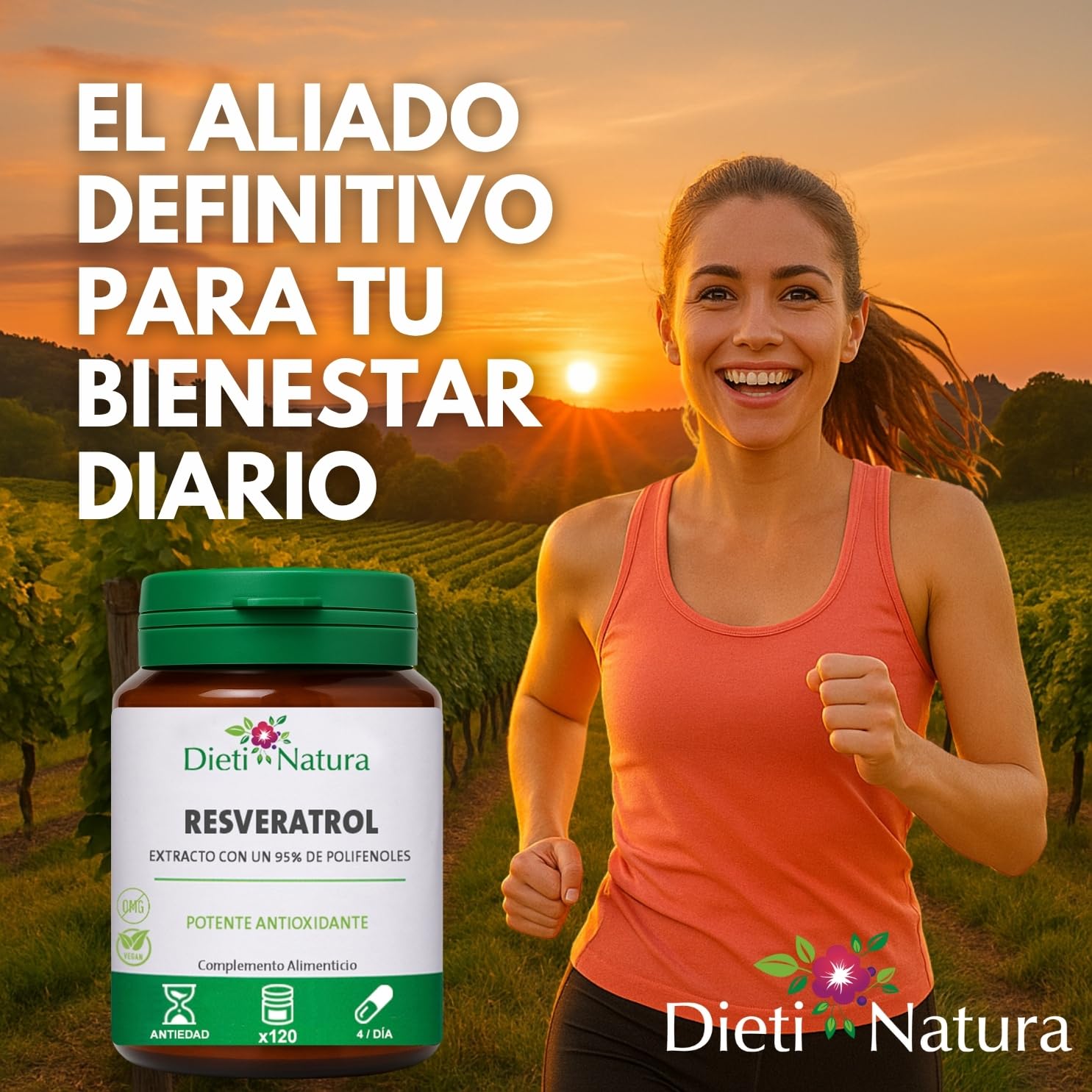 Dieti Natura Trans-Resveratrol 360 Cápsulas de Origen Vegetal - Resveratrol Antioxidante y Antiedad - Extraído de la Piel de Uvas Rojas con Polifenoles Naturales - Antioxidante Potente