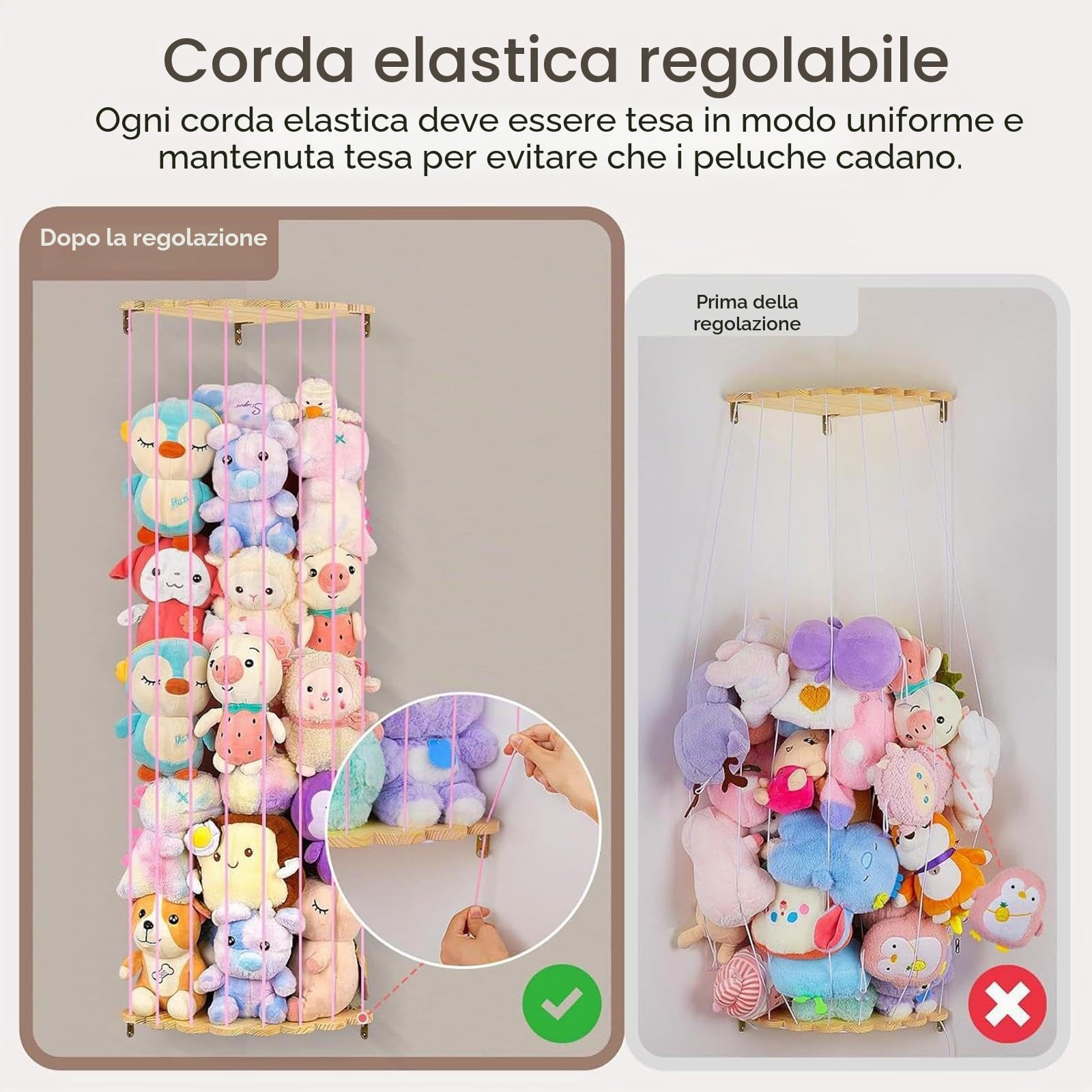 MagiDeal Porta Giocattoli ad Angolo, Amaca Verticale per Animali di Peluche, Portaoggetti Pratico Arredo per la Casa, Bianco