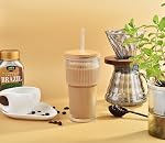 ALINK 2 Pack 20 oz Ribbed Glass Cups Tumblers with Bamboo Lids and Straws,Glassware Set Thickened Glass, Ideal for Iced Coffee,Cocktails,Juices Mason Jar Drinking Glasses