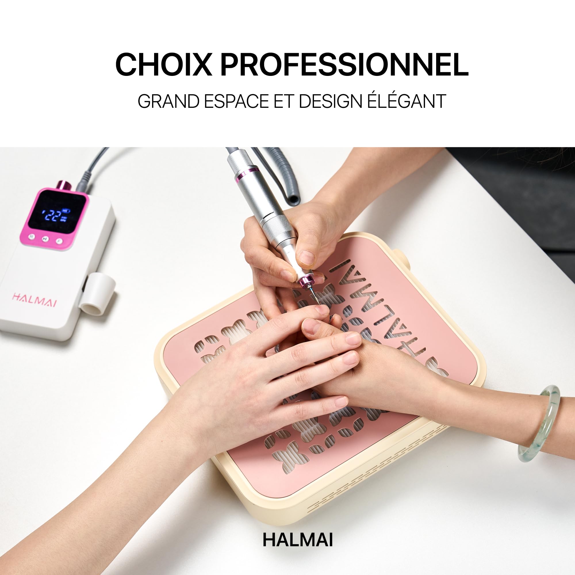 HALMAI Aspirateur à poussière rechargeable sans fil - 800Pa aspiration, moteur sans balais 5000 tr/min, portable pour onglerie (acrylique/gel), filtre HEPA , multi-couleurs (Rose brumeux)