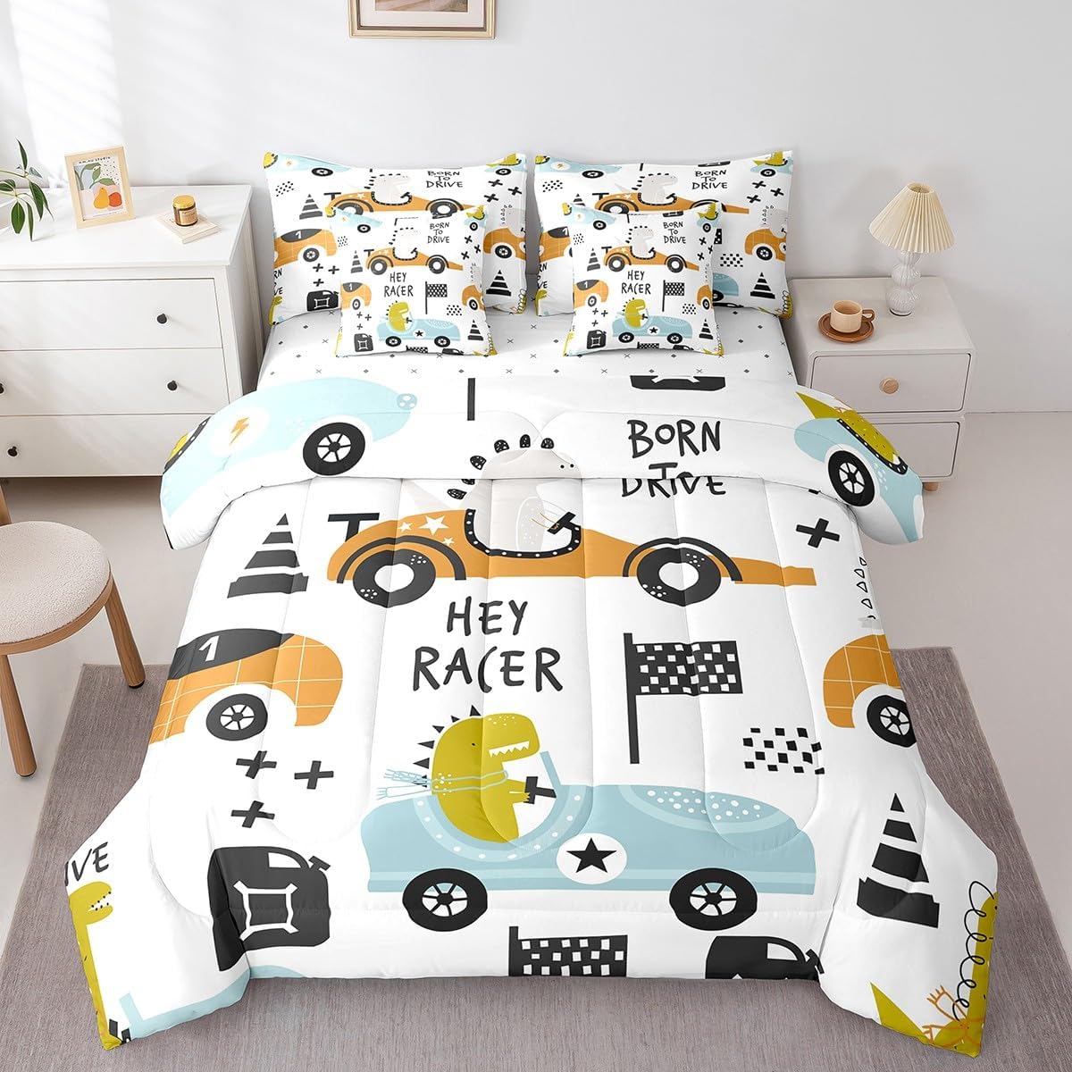 Feelyou Cartton Car Kids Comforter Set with Sheets 7 Piece Queen Size image 3