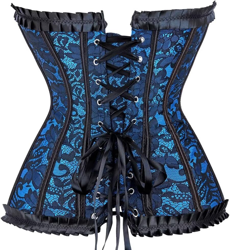 Jutrisujo Corset Dress Multi Layer Skirt Tulle Set Top Princess Overbust Bustier Women's Lace up Boned Jacquard Plus Size