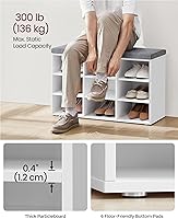 Vista 5 de VASAGLE CUSTOS Collection - Shoe Bench, Storage Bench with Padded Seat, Entryway Bench with 9 Compartments, for Bedroom, 11.9 x 30.9 x 18.9 Inches
