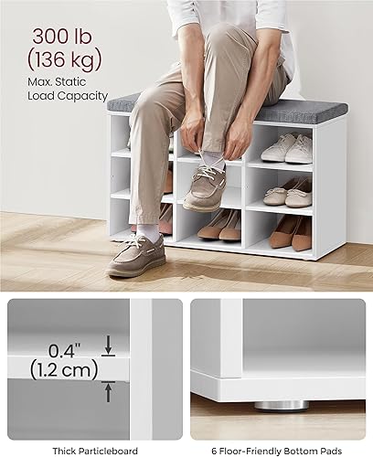 Miniatura 39 de VASAGLE - ULHS15BX Banco para guardar zapatos, con cojín y 15 compartimentos, mueble para almacenar calzado que soporta hasta 440 libras, para el